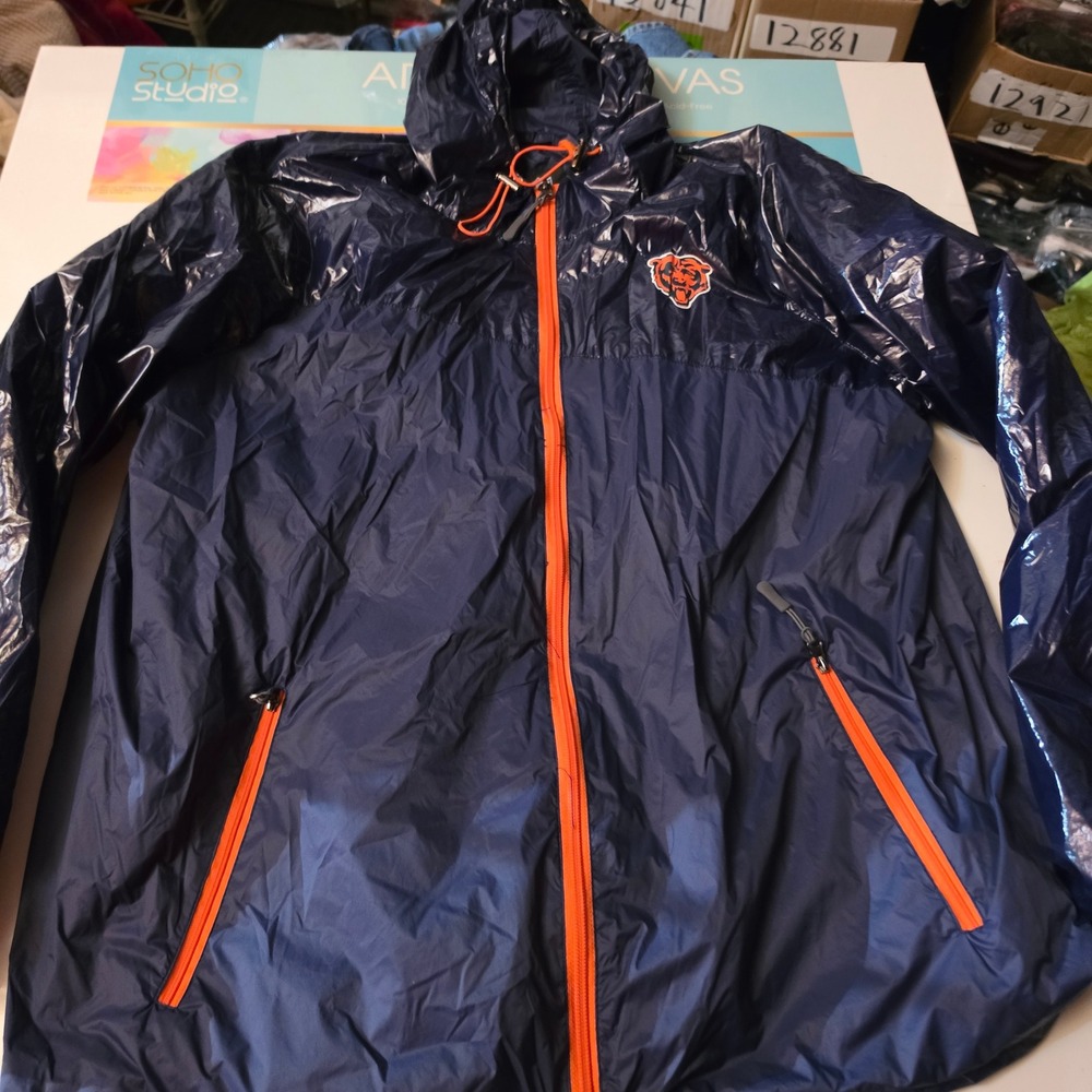 NFL Chicago Bears Women XL Windbreaker Jacket Navy Orange Full Zip Hooded